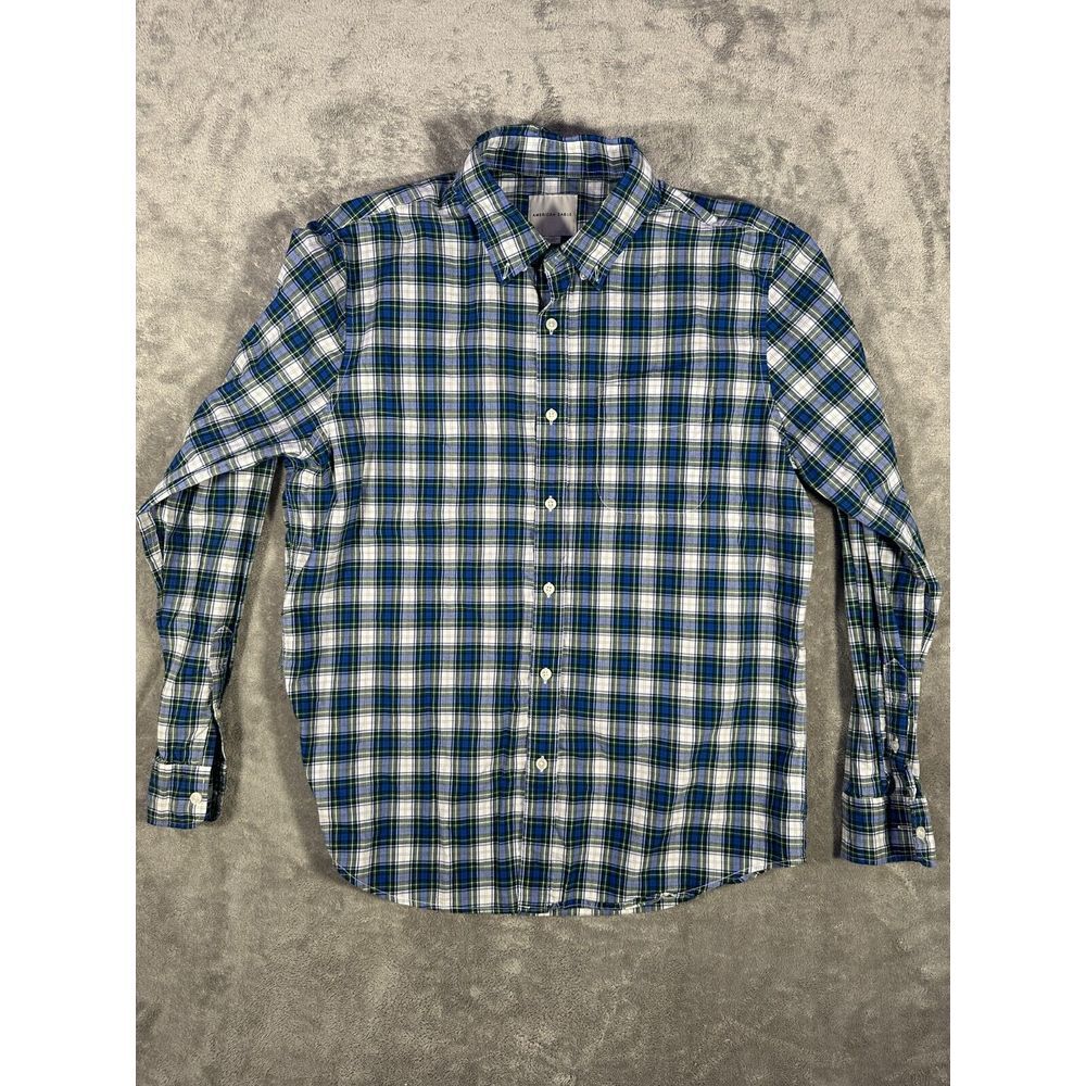 American Eagle Shirt Mens Large Blue Green Plaid Long‎ Sleeve Button Down
